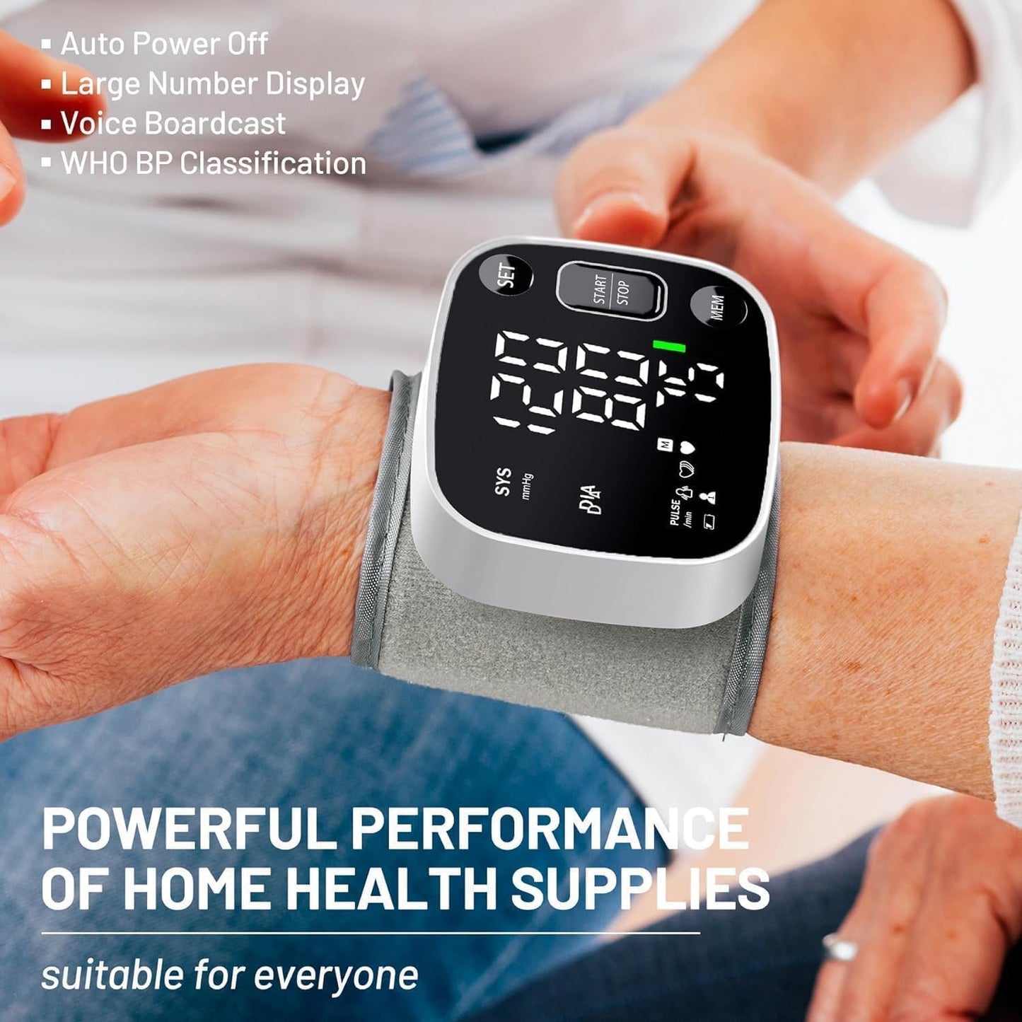 OklarHome Wrist BP Monitor: Rechargeable, Voice, LED