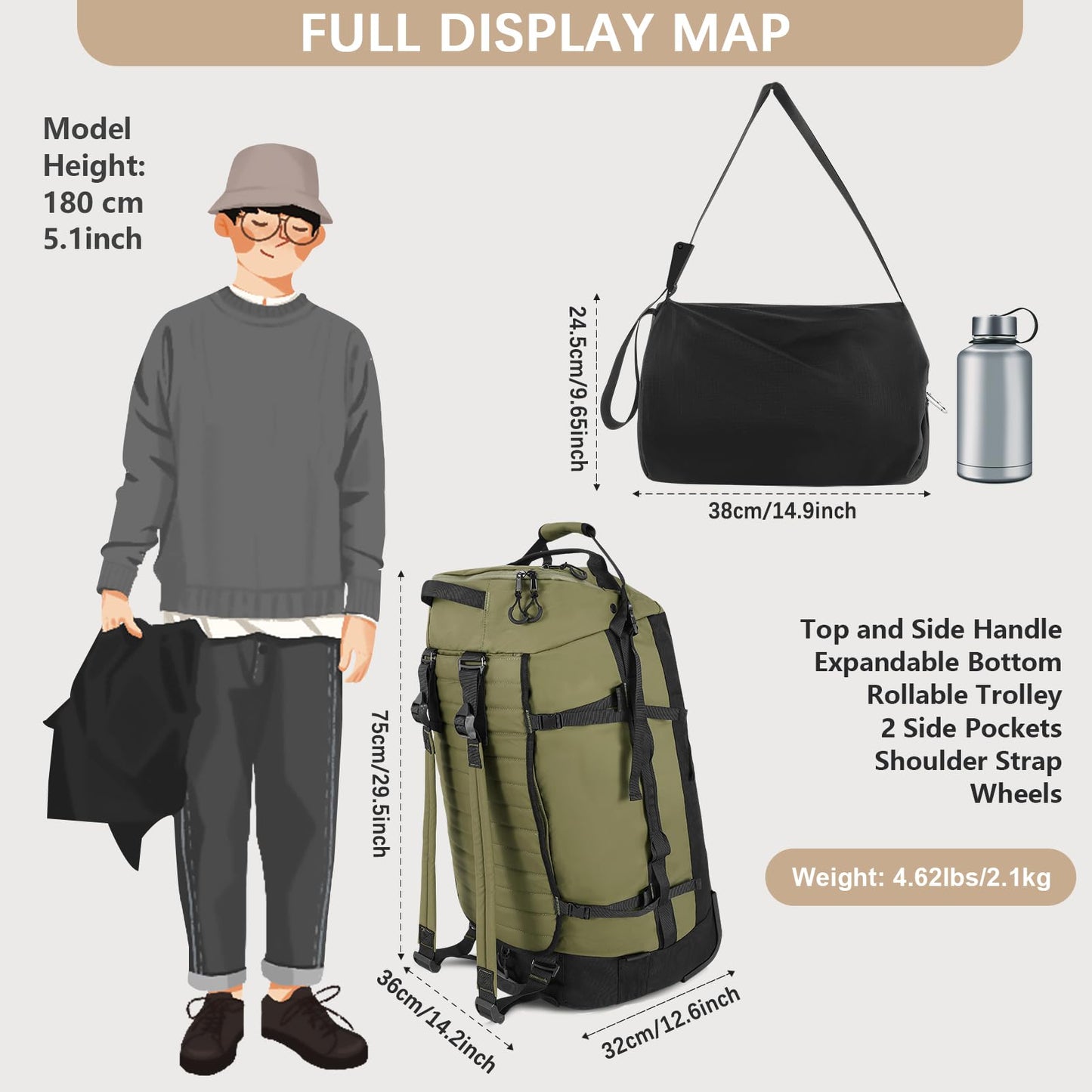 AquaRoll 29 Quilted Wheeled Duffle Backpack