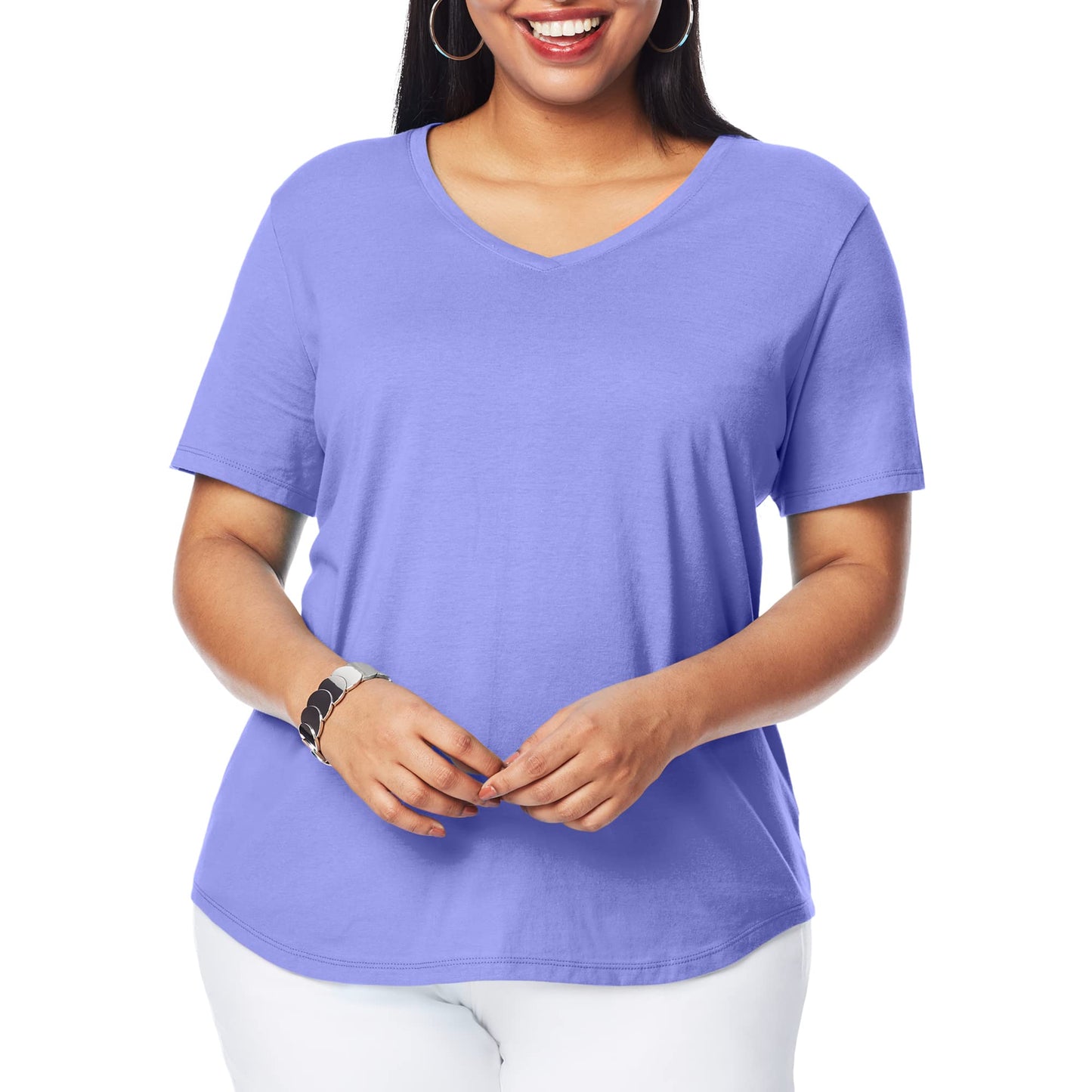 Hanes Plus Size V-Neck Cotton Tee for Women