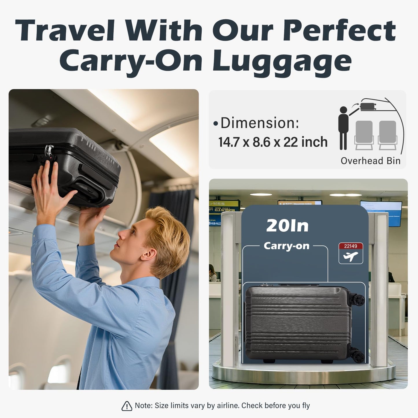 Coolife Expandable Spinner Luggage Set - 3 Piece