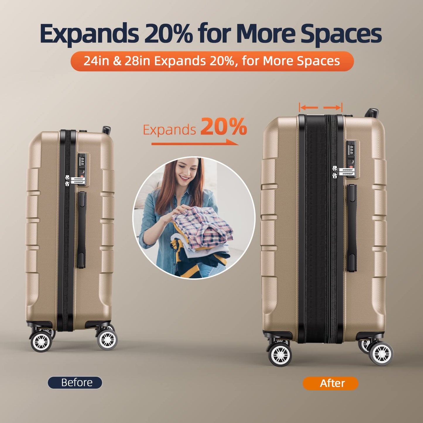 Expandable ShowKoo Suitcase - Durable & TSA Lock