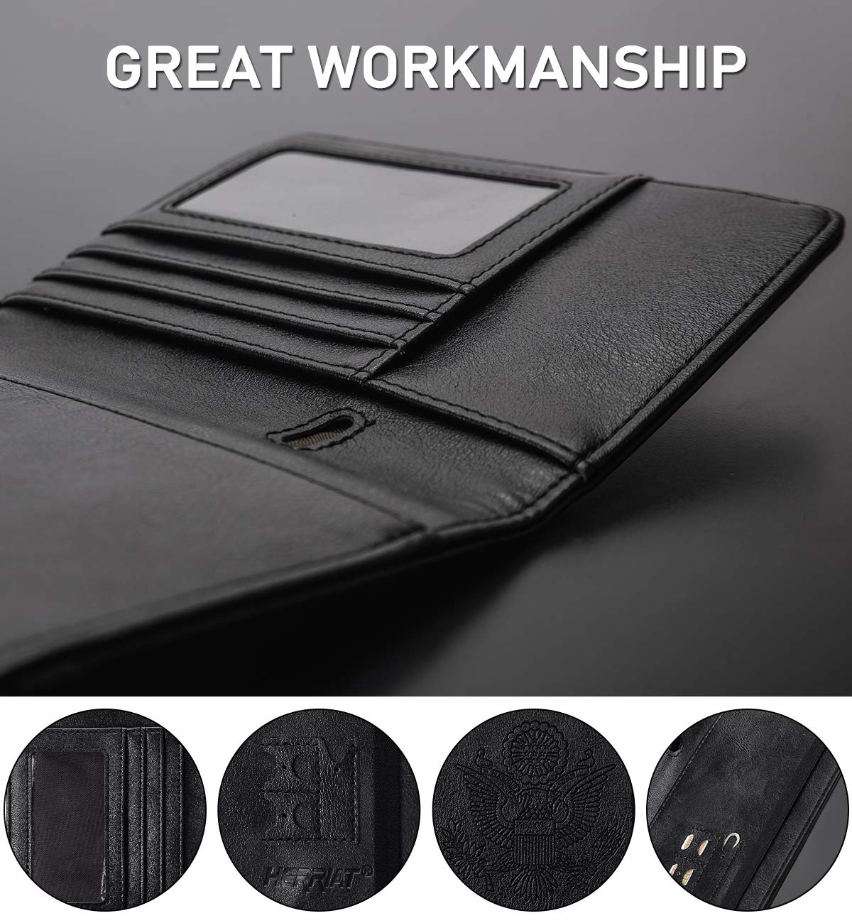 HerriaT RFID Leather Passport Wallet - Gray