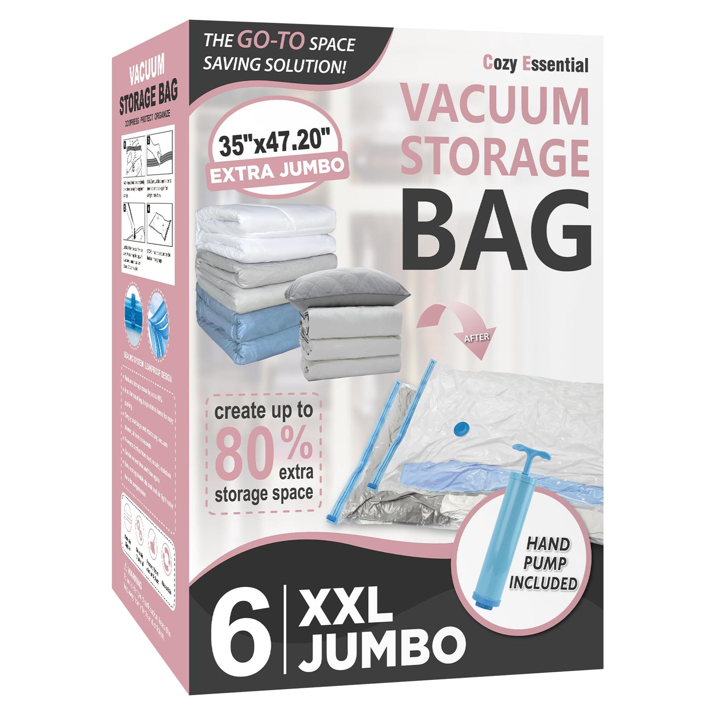 CozyVac Travel Bags with Pump - 6 Pack Space Savers