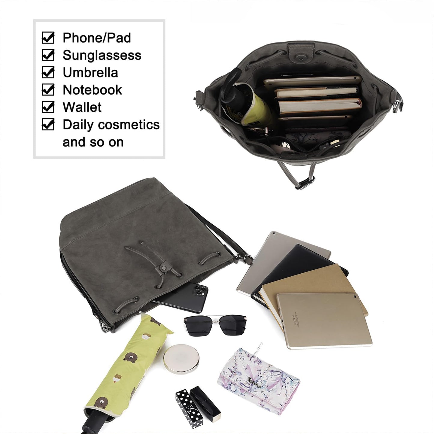 AFKOMST Chic Leather Bucket & Crossbody Bag Set