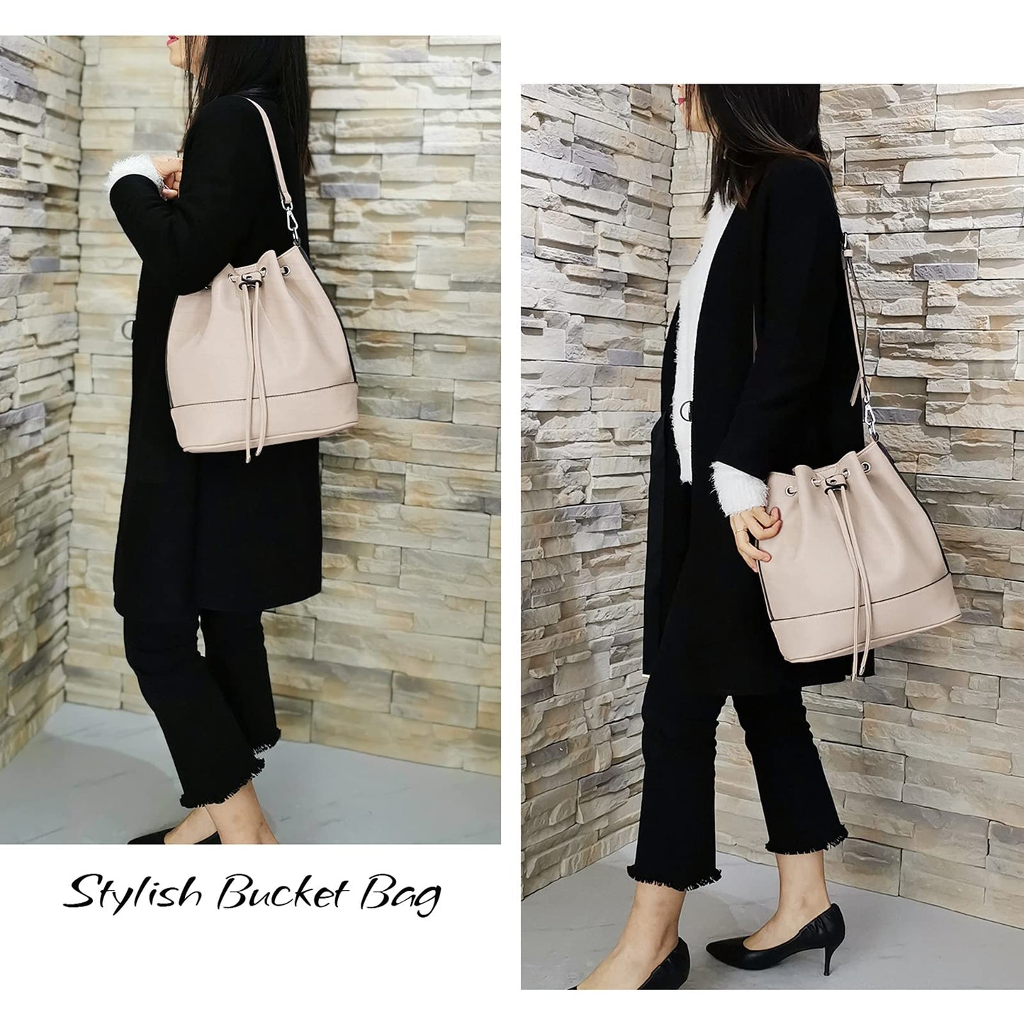 AFKOMST Chic Leather Bucket & Crossbody Bag Set