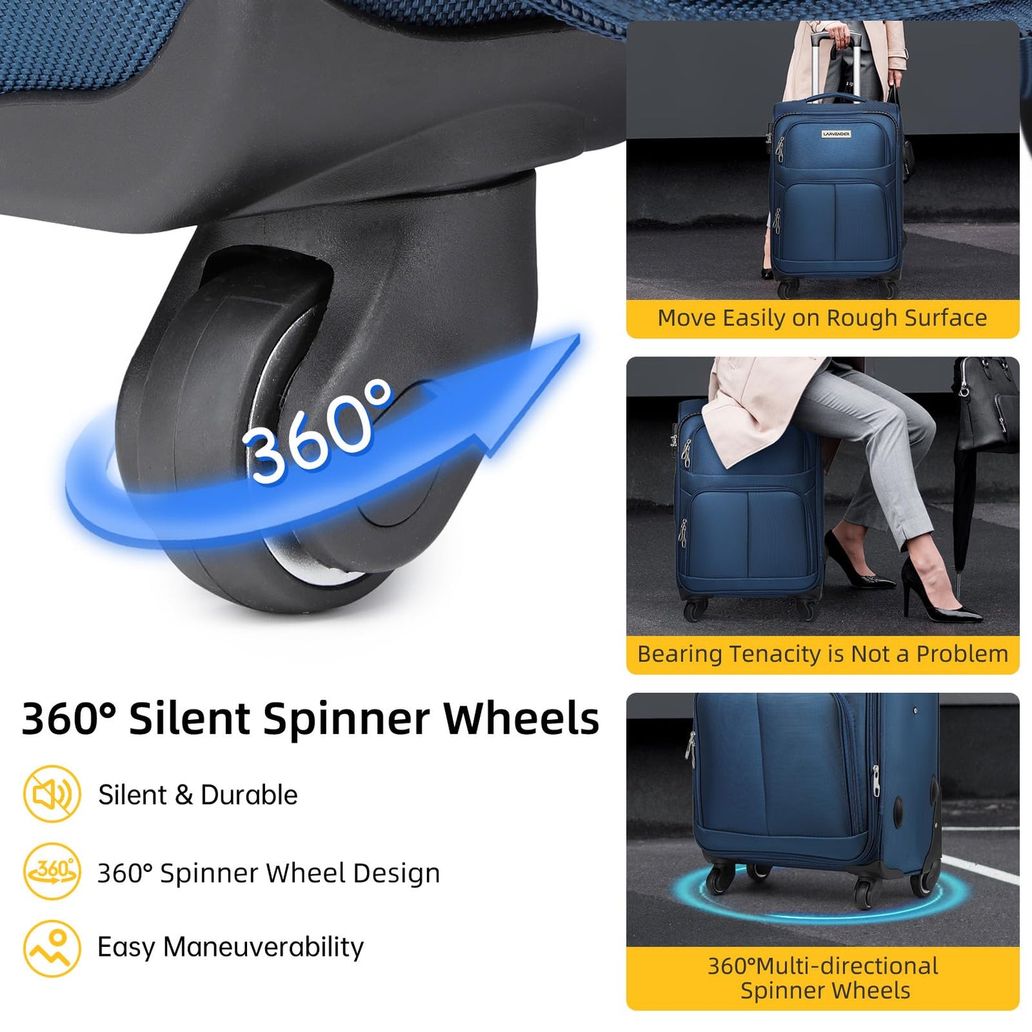 LARVENDER Expandable 5-Piece Spinner Luggage Set