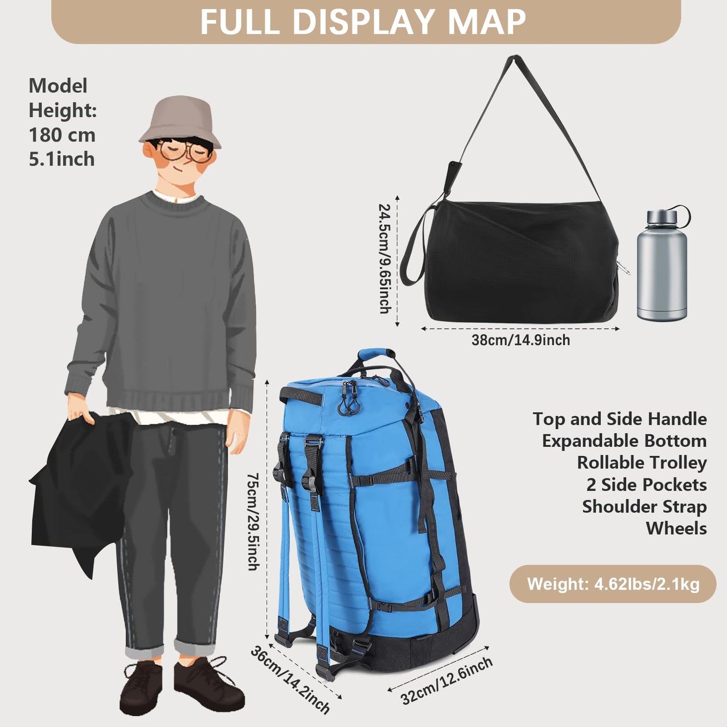 AquaRoll 29 Quilted Wheeled Duffle Backpack