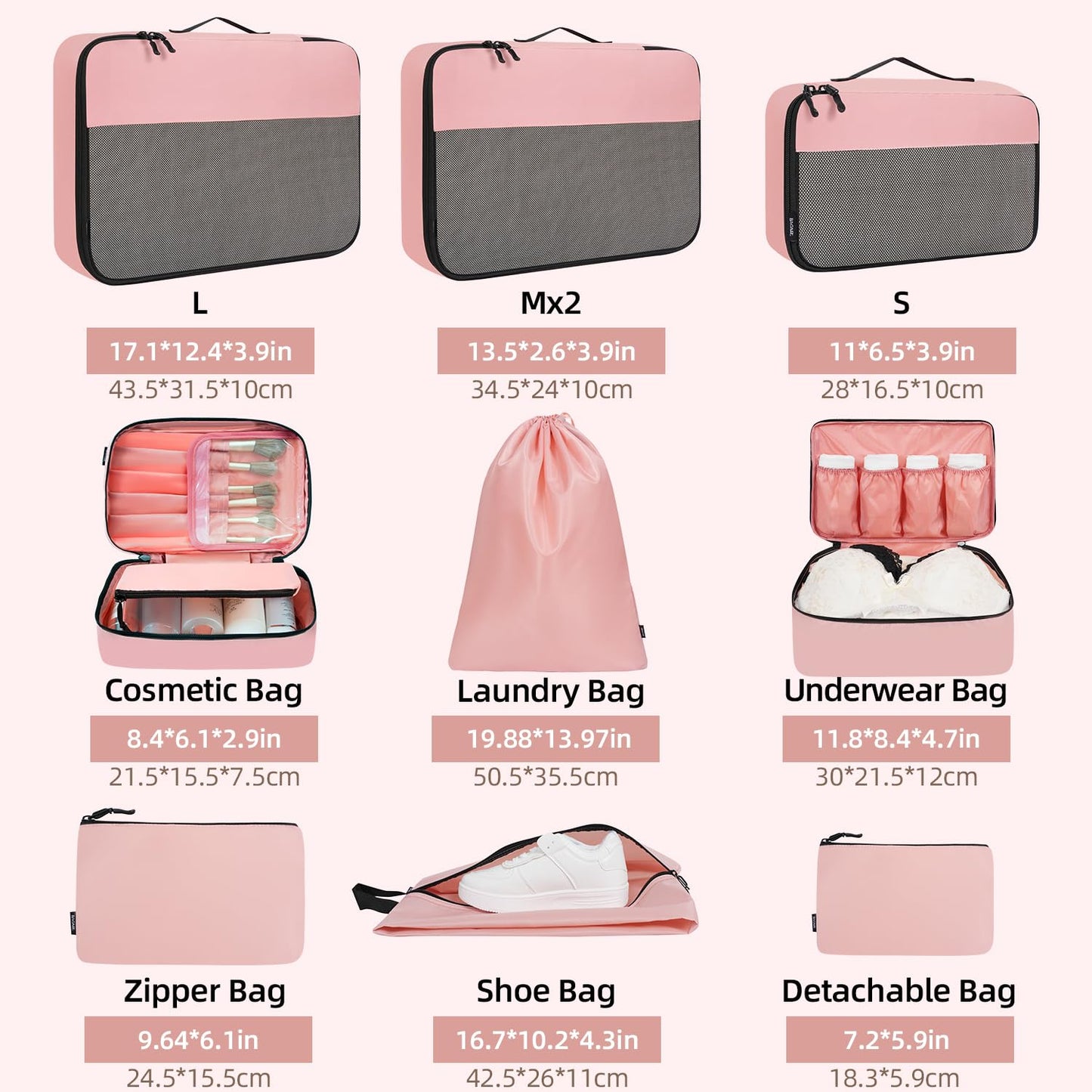 BAGAIL Travel Cubes: 8/9 Set Packing Organizers