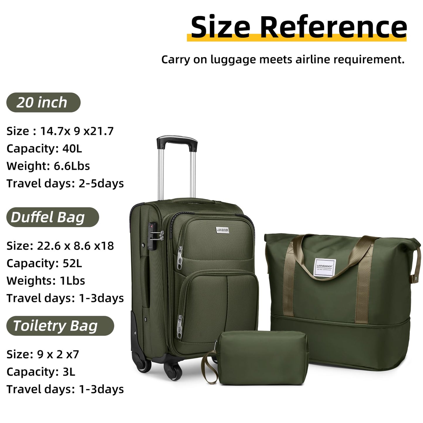 LARVENDER Expandable 5-Piece Spinner Luggage Set