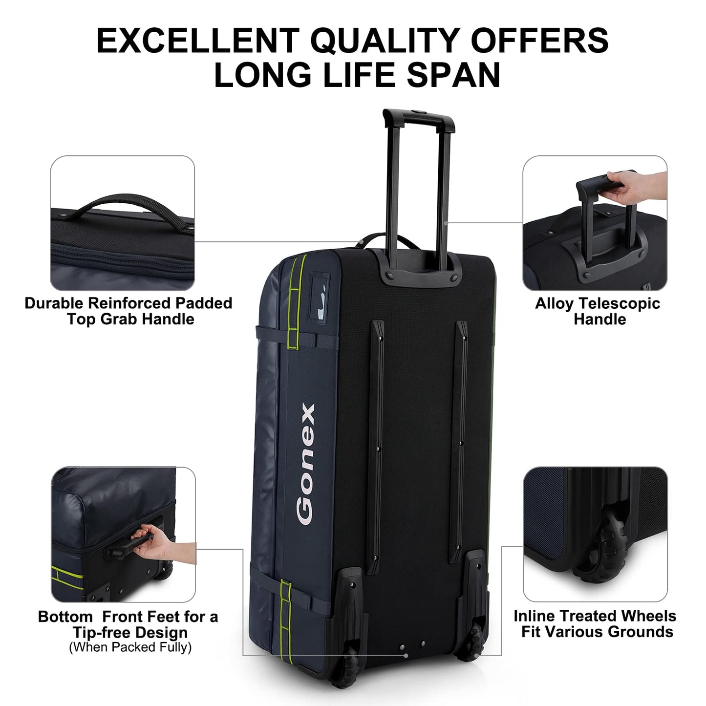 Gonex 70L Wheeled Duffle - Olive Green Travel Bag