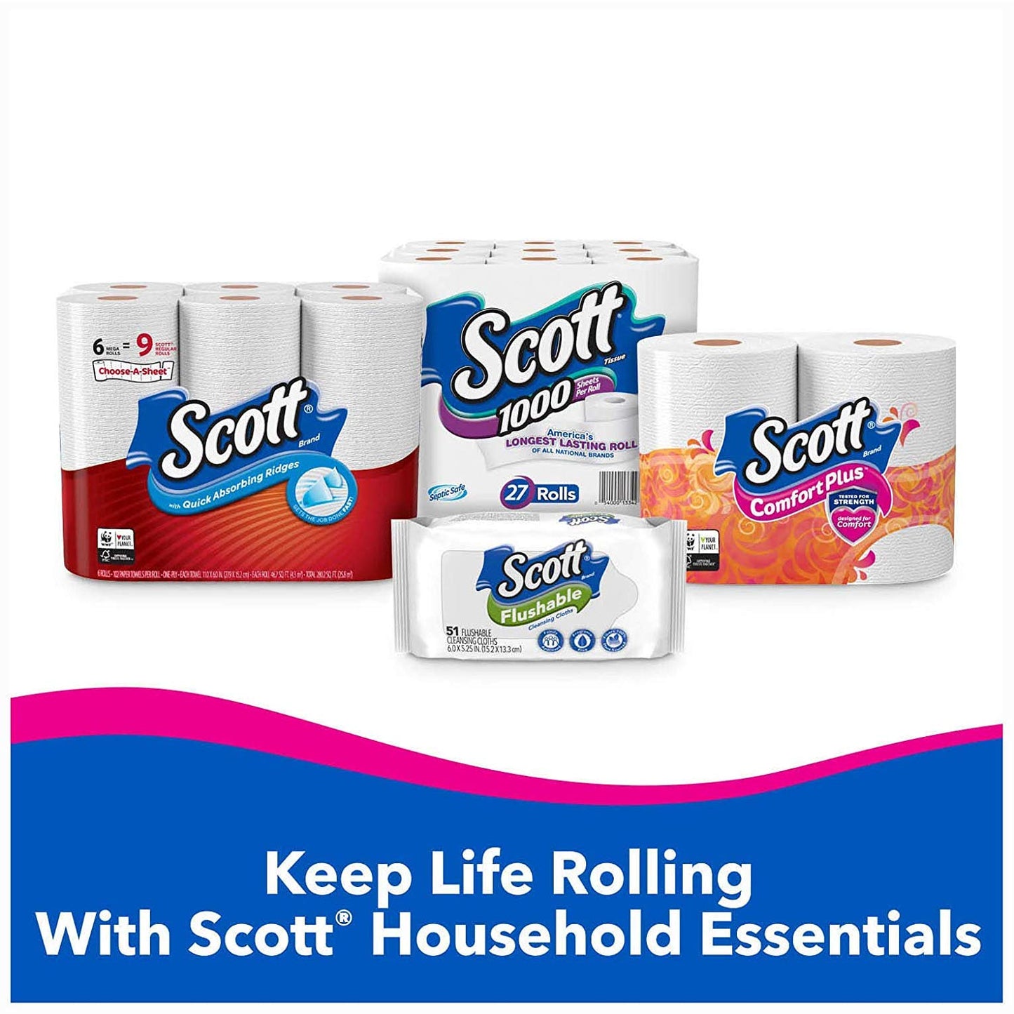 Scott Comfort+ 12 Double Rolls, 231 Sheets, Septic-Safe