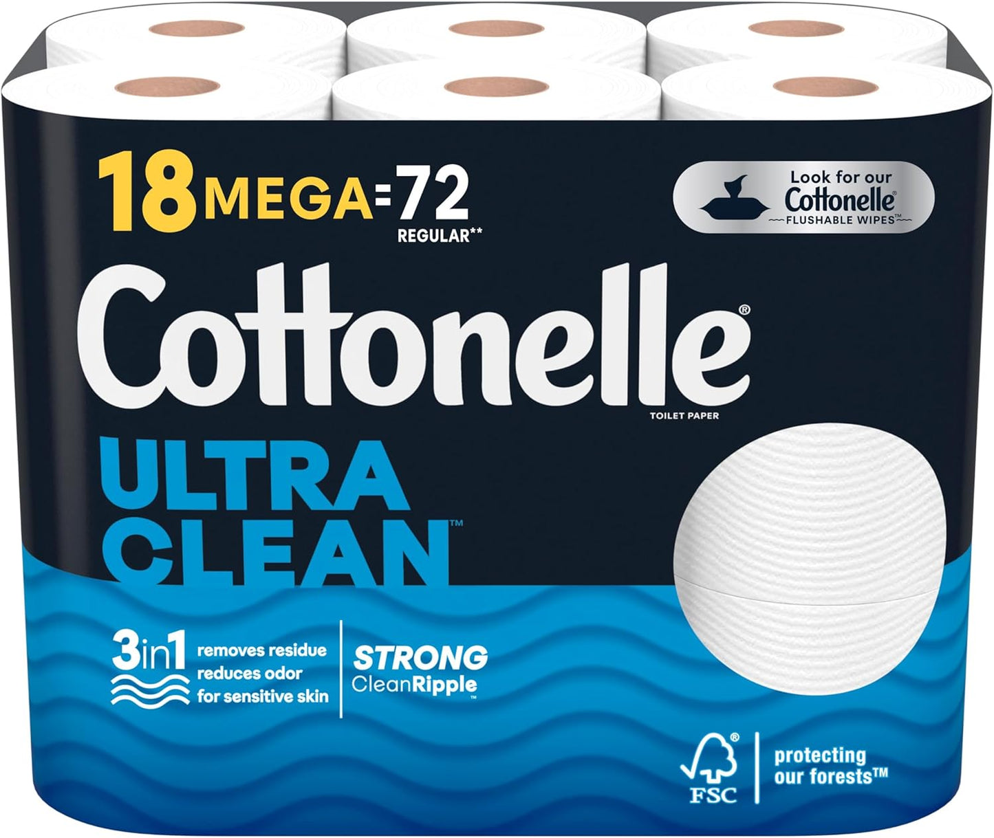 Cottonelle Ultra Clean Toilet Paper: 18 Mega Rolls (72 Regular Rolls), 284 Sheets Each