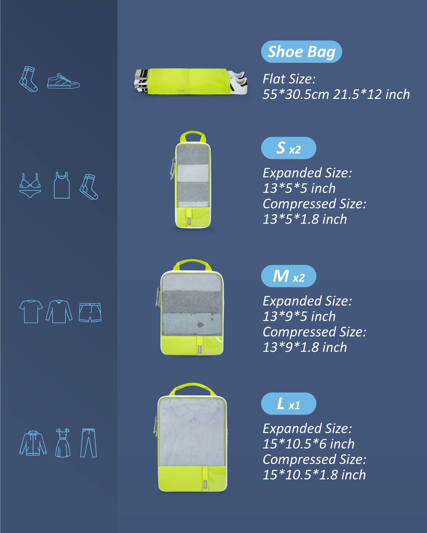 PackPro 6 Set Compression Cubes for Travel