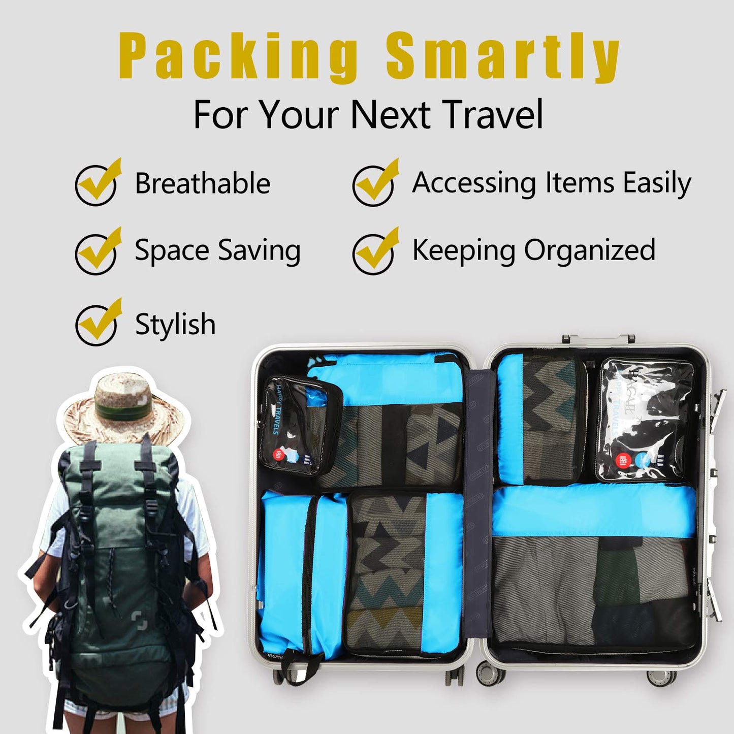BAGAIL Travel Cubes: 8/9 Set Packing Organizers