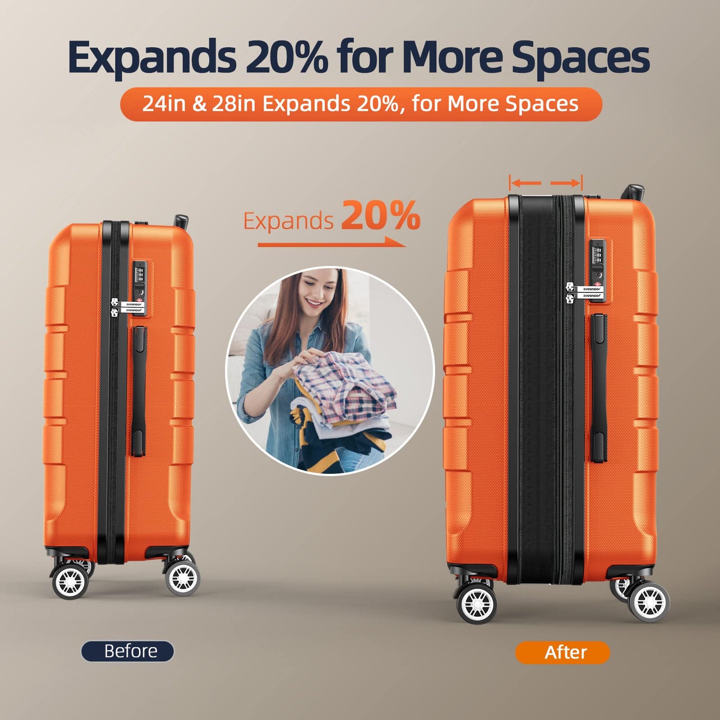 Expandable ShowKoo Suitcase - Durable & TSA Lock