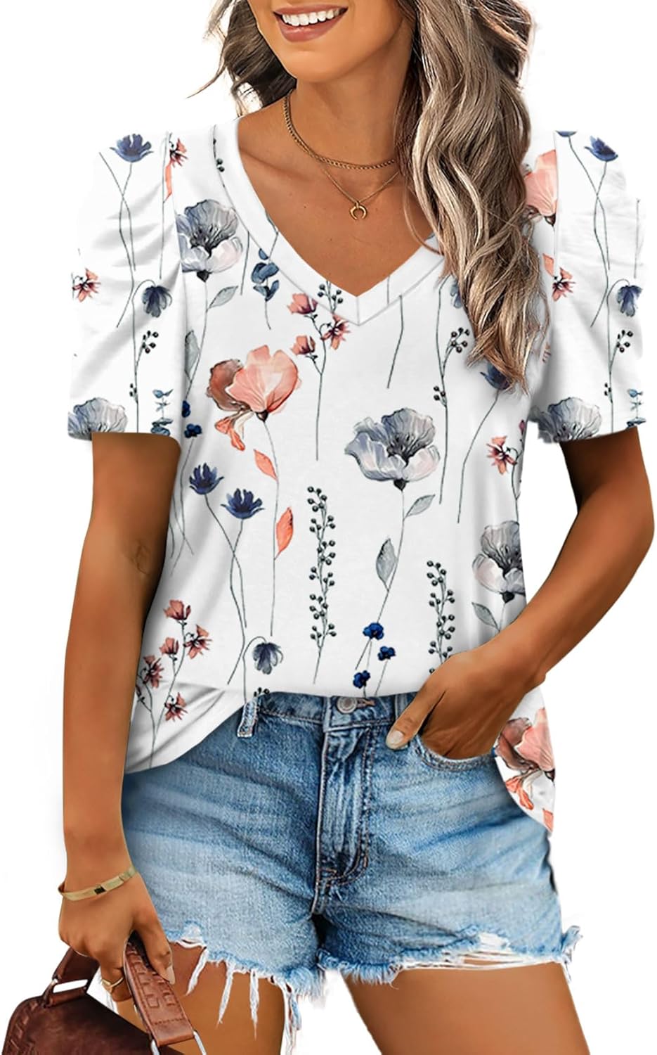 XIEERDUO Summer V-Neck Puff Sleeve Tee - All Sizes