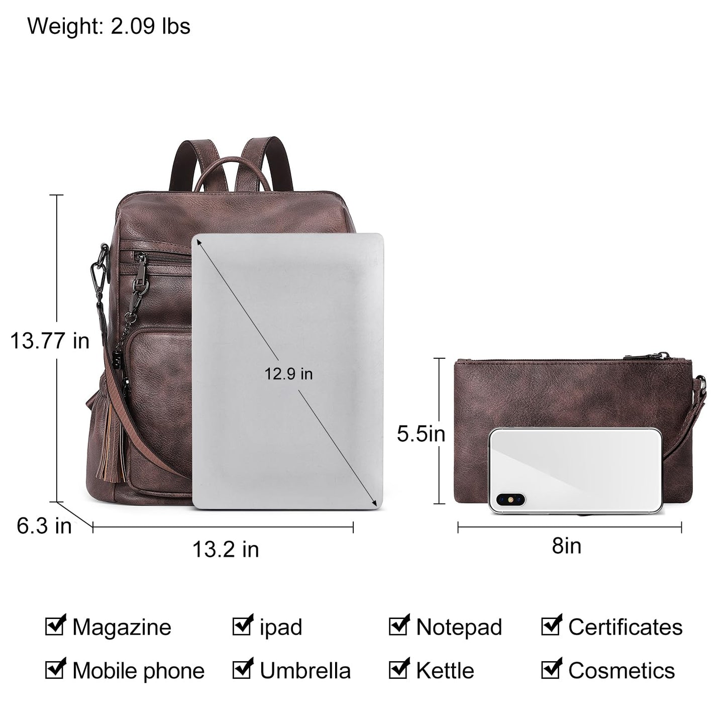 CLUCI Luxe Convertible Leather Backpack Purse