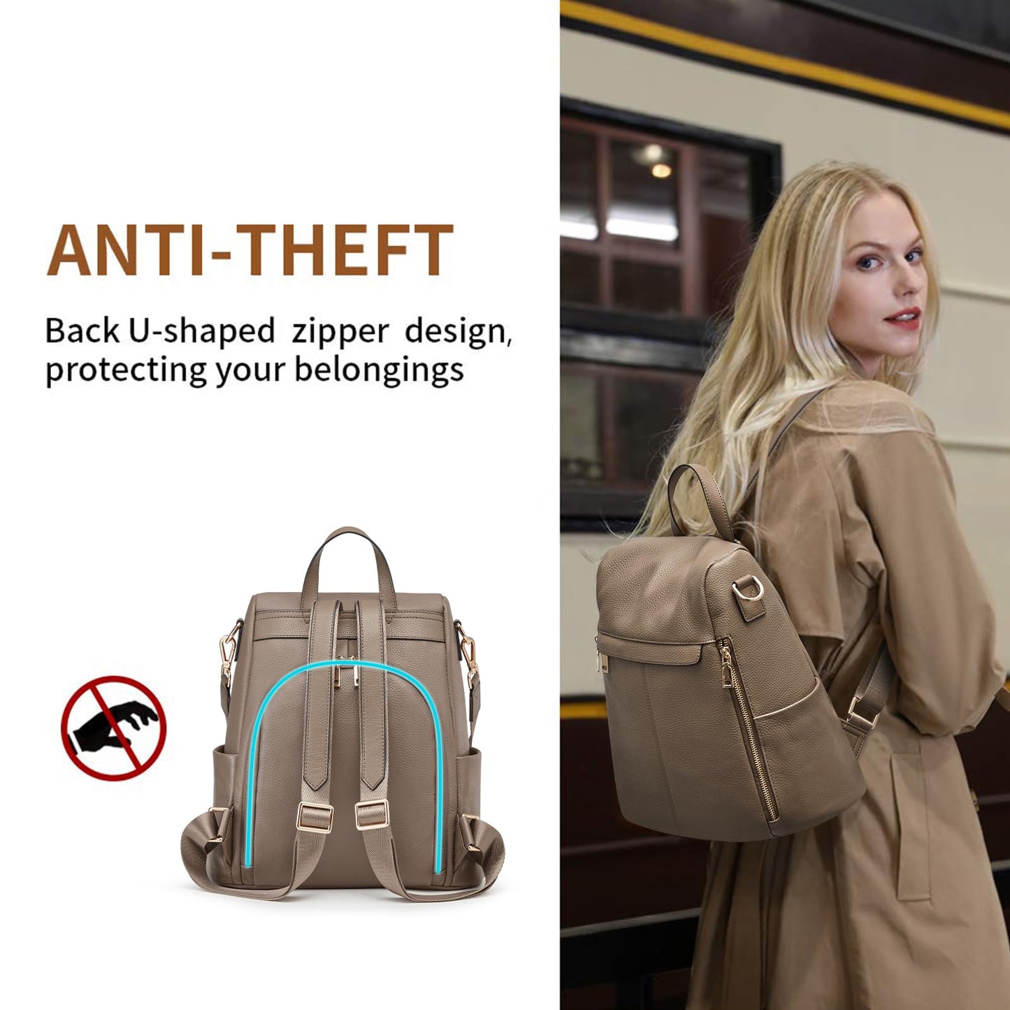 Kattee Women's Luxe Anti-Theft Leather Backpack Bag