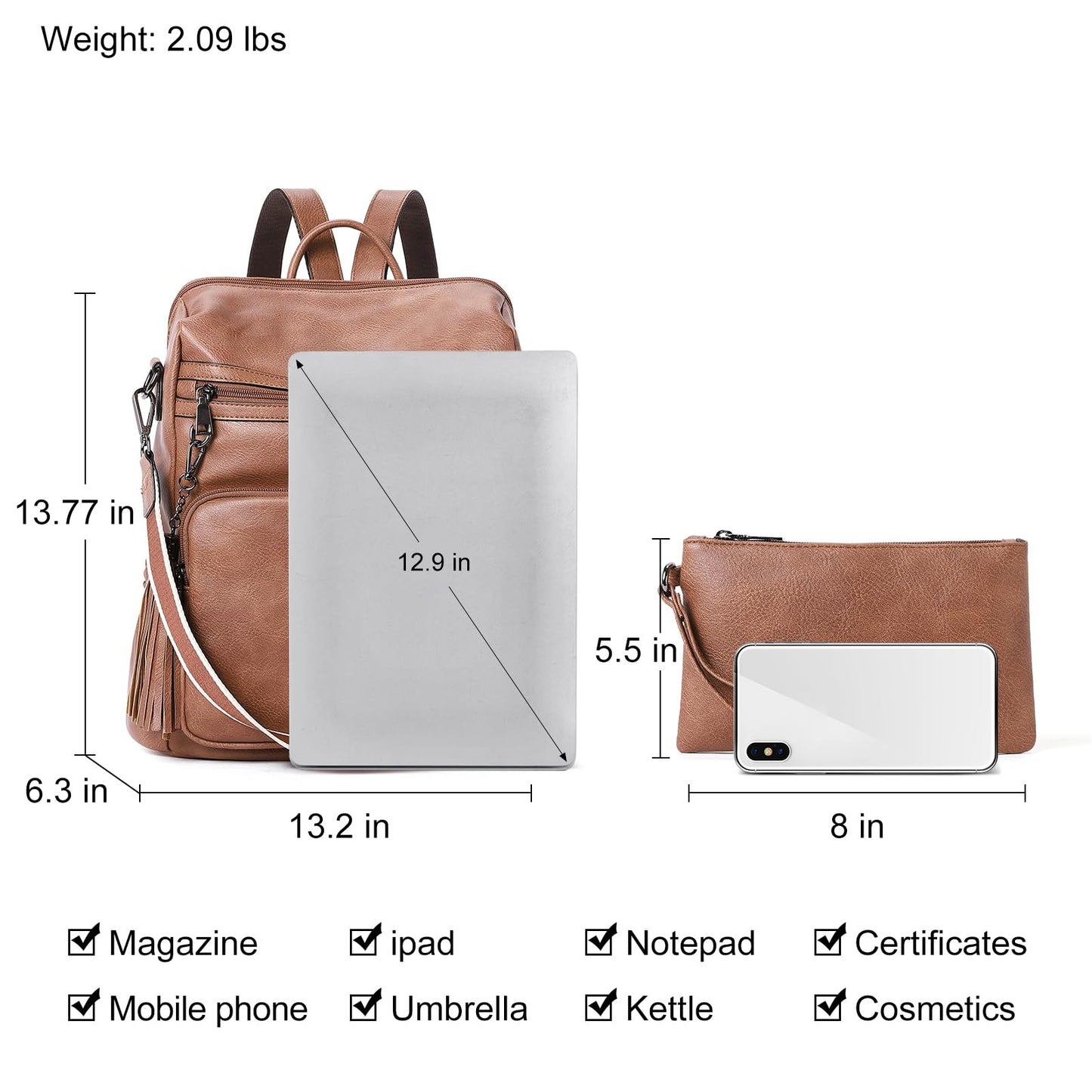 CLUCI Luxe Convertible Leather Backpack Purse