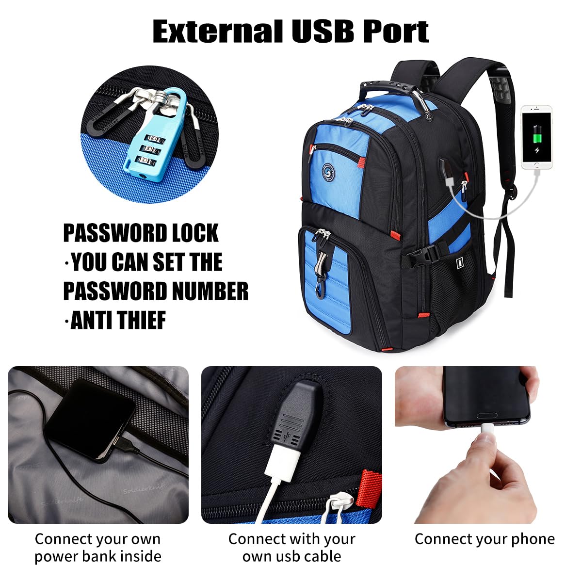 SHRRADOO 50L USB Travel Laptop Backpack - Airline Approved