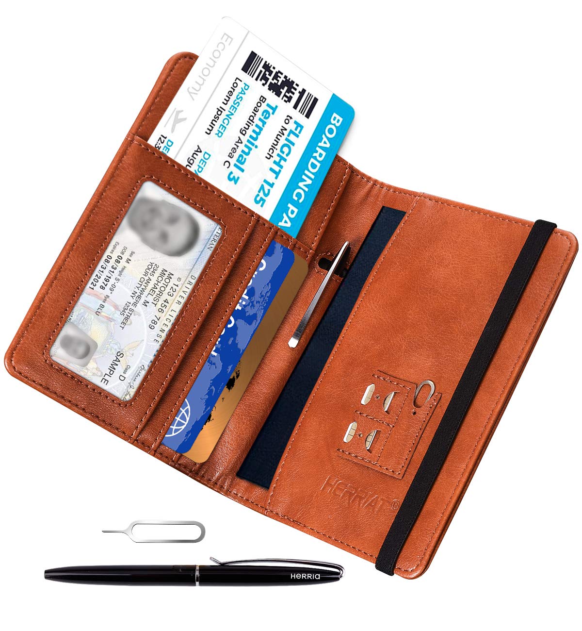 HerriaT RFID Leather Passport Wallet - Gray
