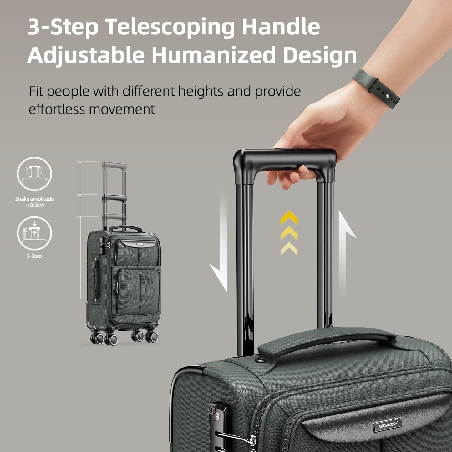 SHOWKOO Armygreen 3-Piece Expandable Luggage Set