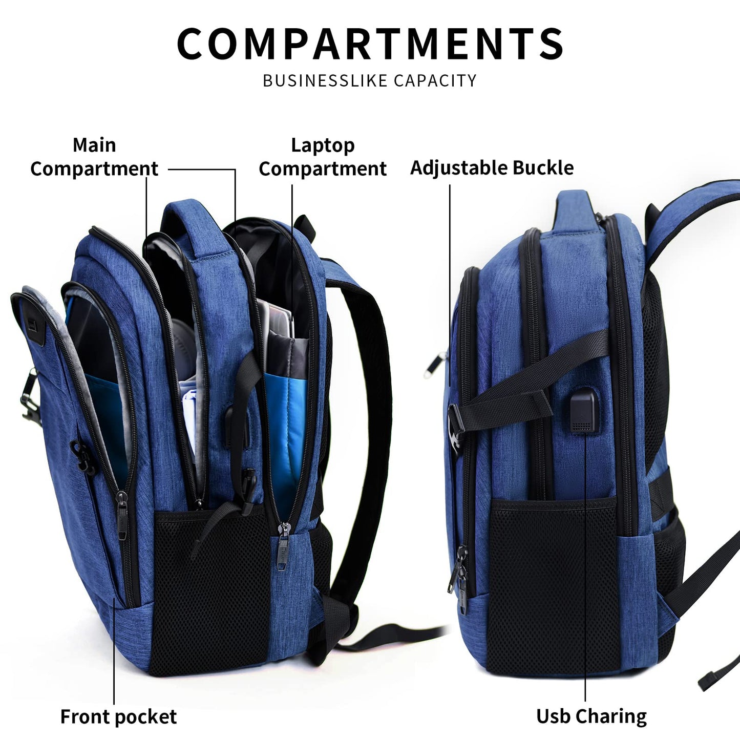 DUSLANG Travel Laptop Backpack with USB Port - Black