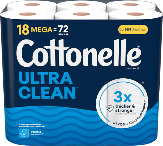 Cottonelle Ultra Clean Toilet Paper: 18 Mega Rolls (72 Regular Rolls), 284 Sheets Each