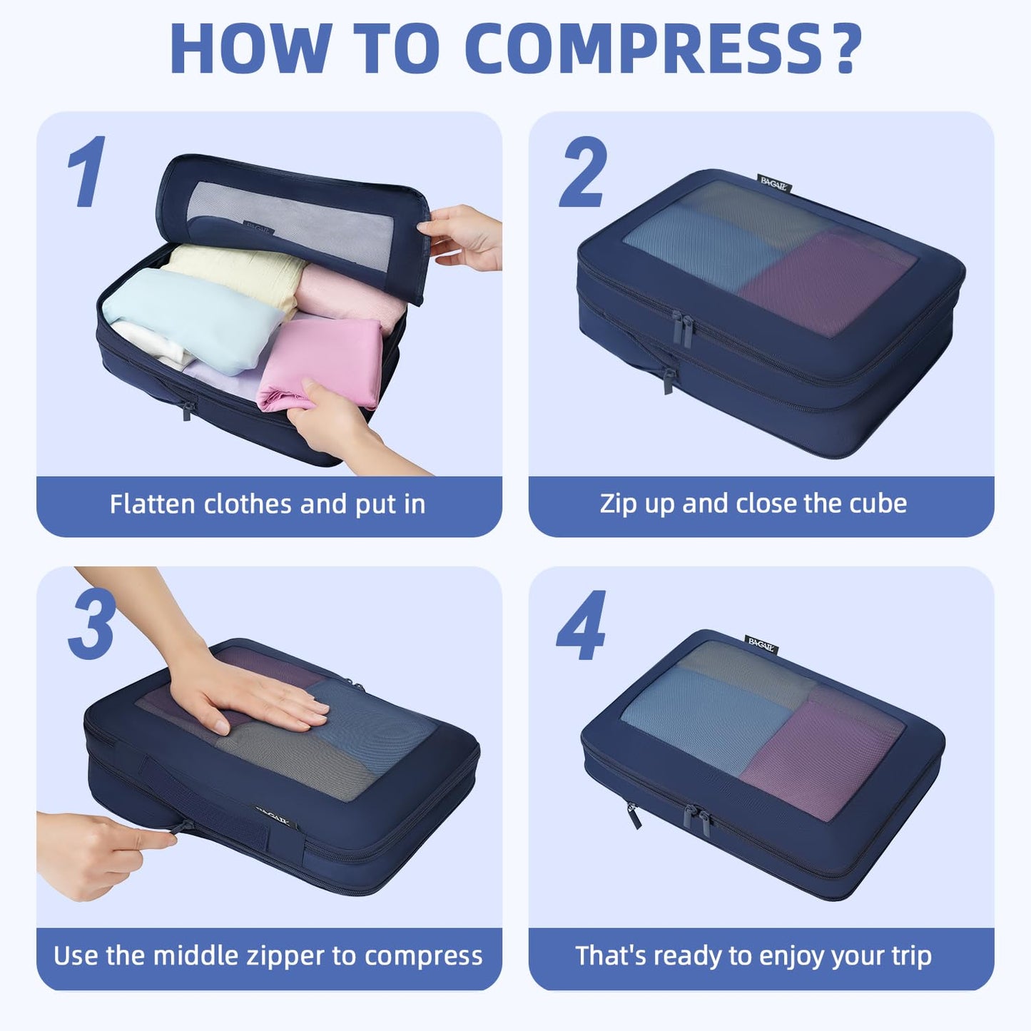 BAGAIL Expandable Travel Compression Cubes Set