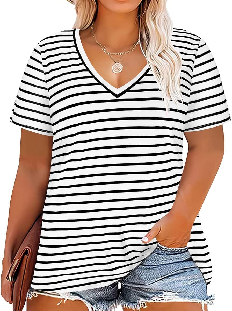 Floral V-Neck Plus Size Tunic Tops for Women