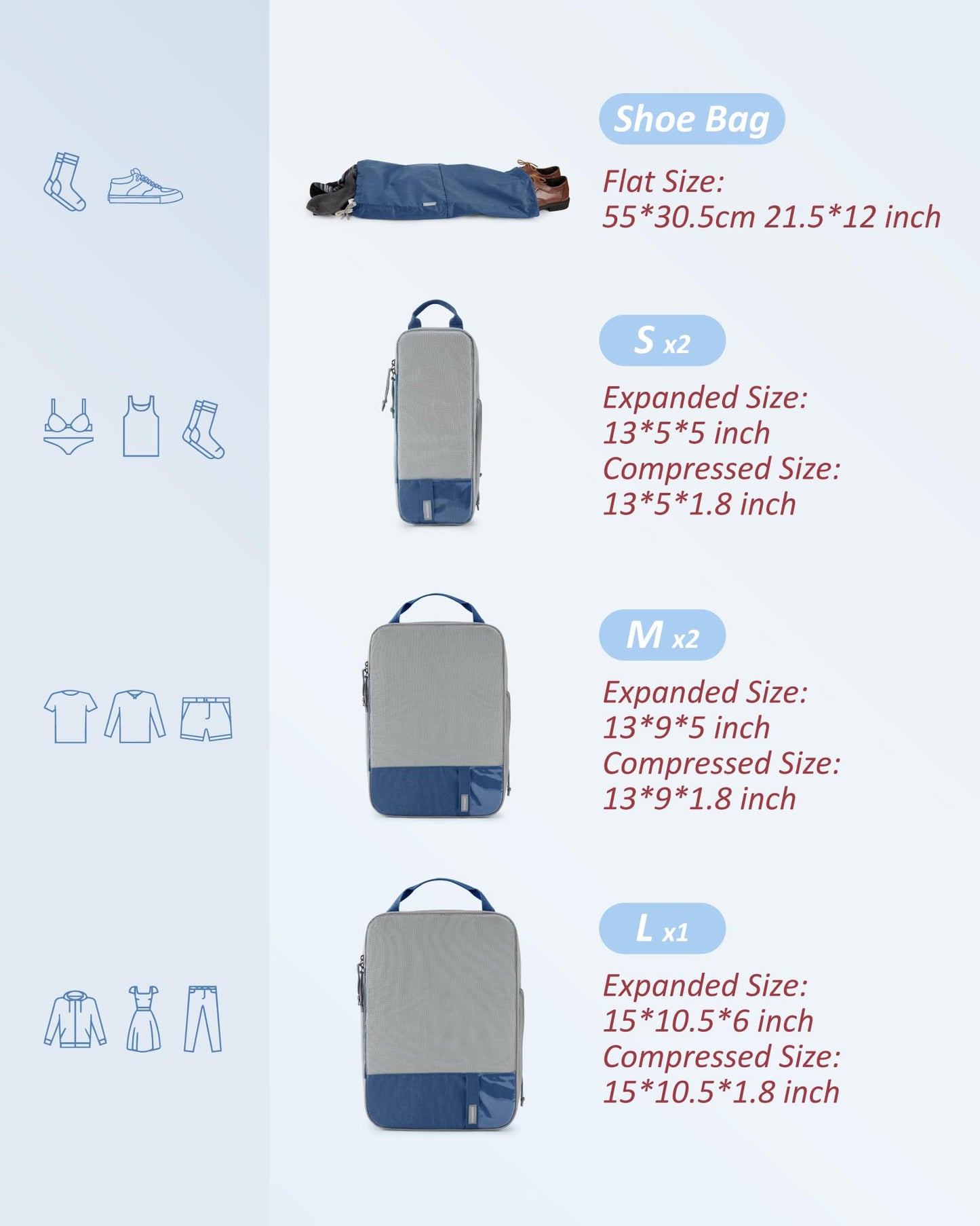 PackPro 6 Set Compression Cubes for Travel