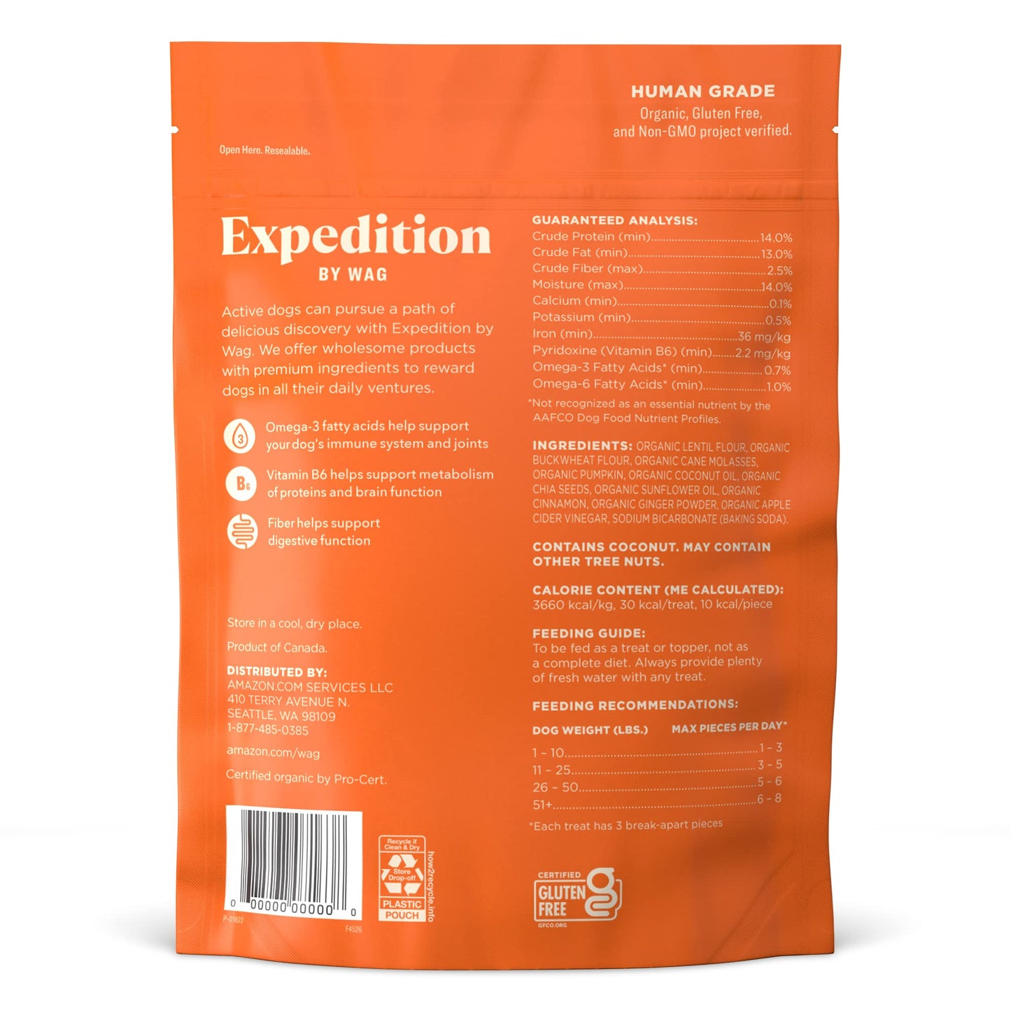 Wag Expedition Pumpkin Chia Dog Treats, Organic Biscuits