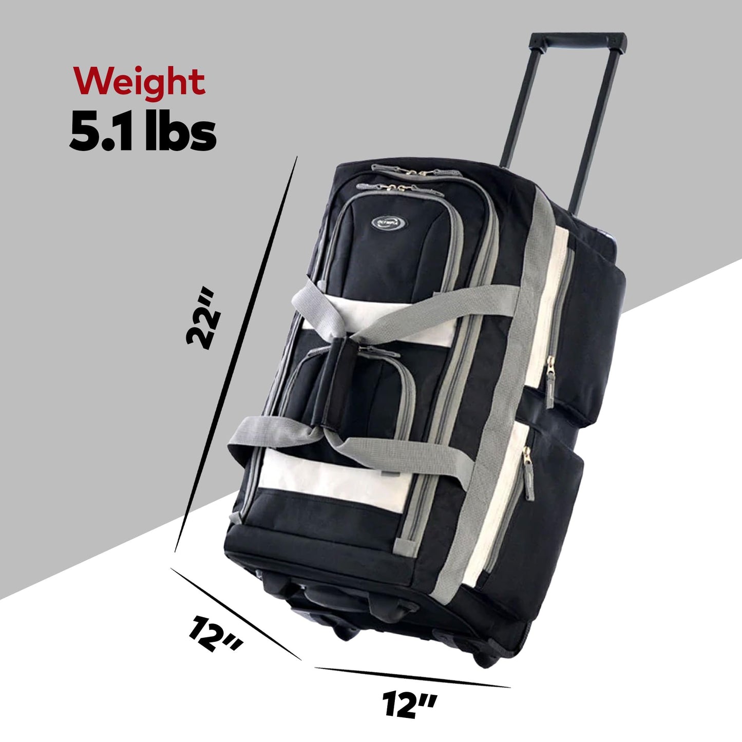 Olympia 22 Max Wheeled Duffel: 8-Pocket Water-Resist