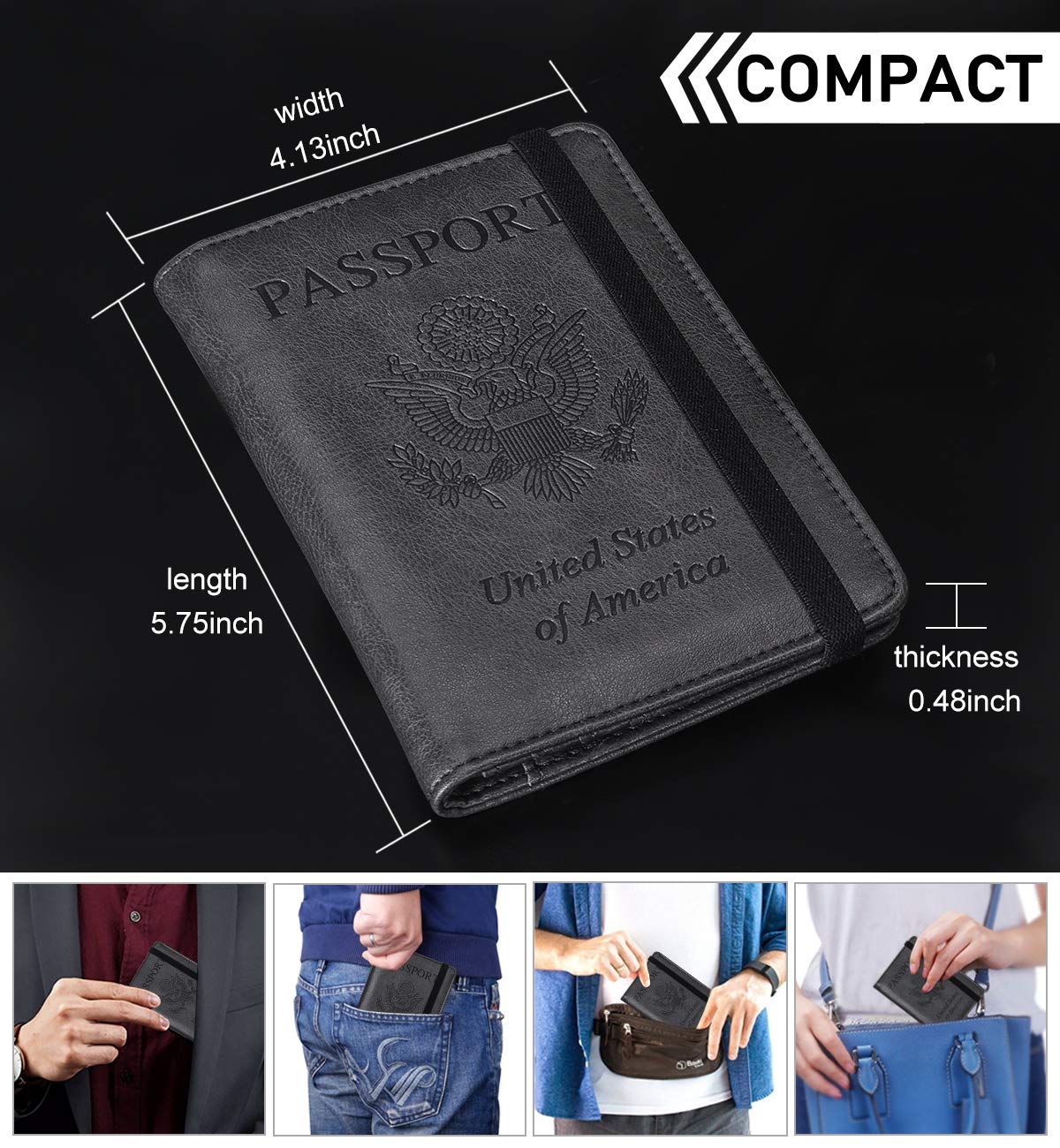 HerriaT RFID Leather Passport Wallet - Gray