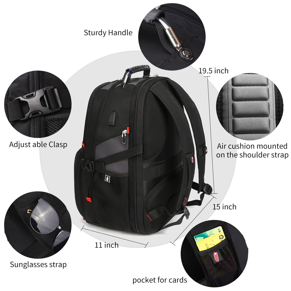 SHRRADOO 50L USB Travel Laptop Backpack - Airline Approved
