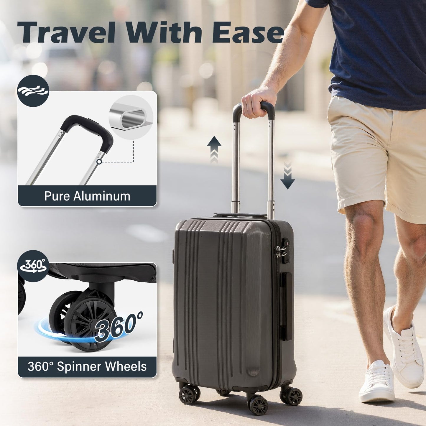 Coolife Expandable Spinner Luggage Set - 3 Piece