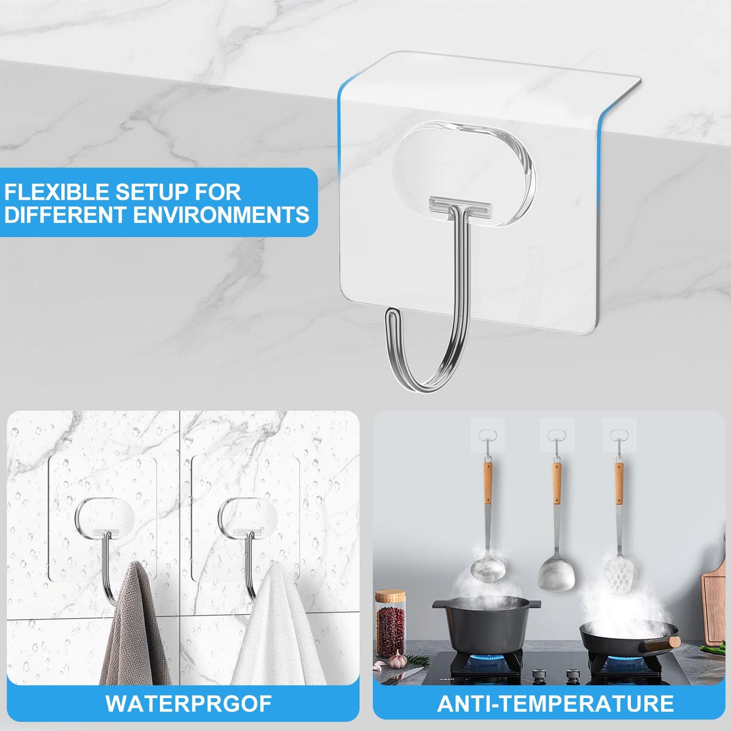 Heavy Duty Transparent Wall Hooks - 8 Pack
