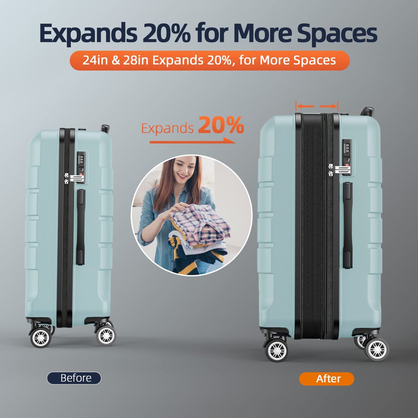 Expandable ShowKoo Suitcase - Durable & TSA Lock