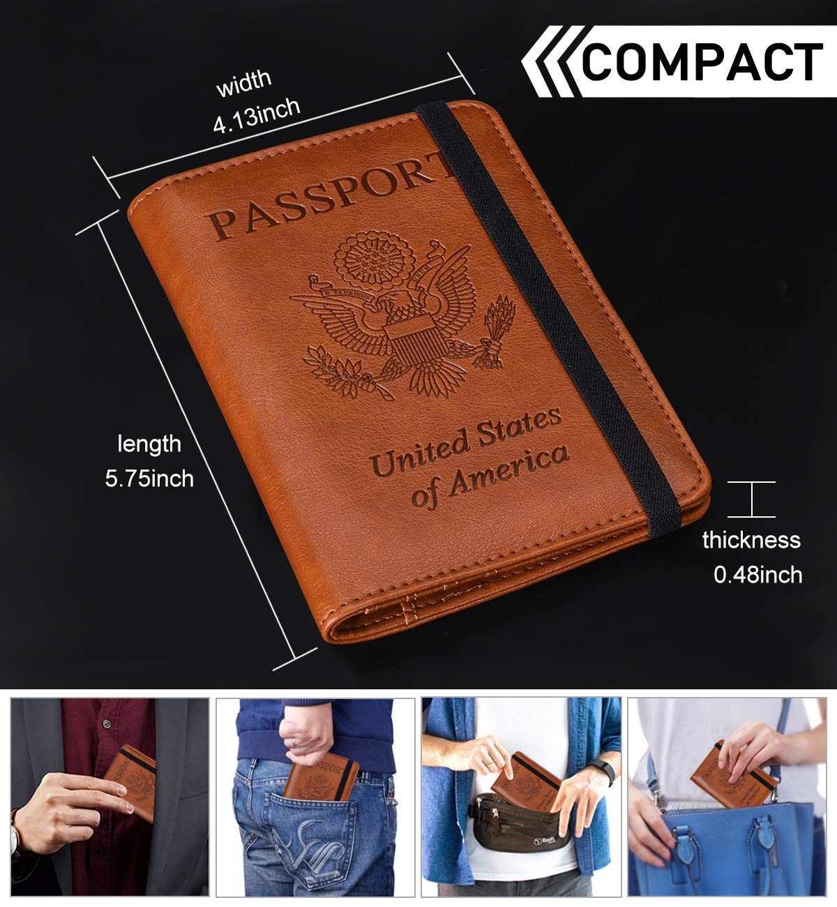 HerriaT RFID Leather Passport Wallet - Gray