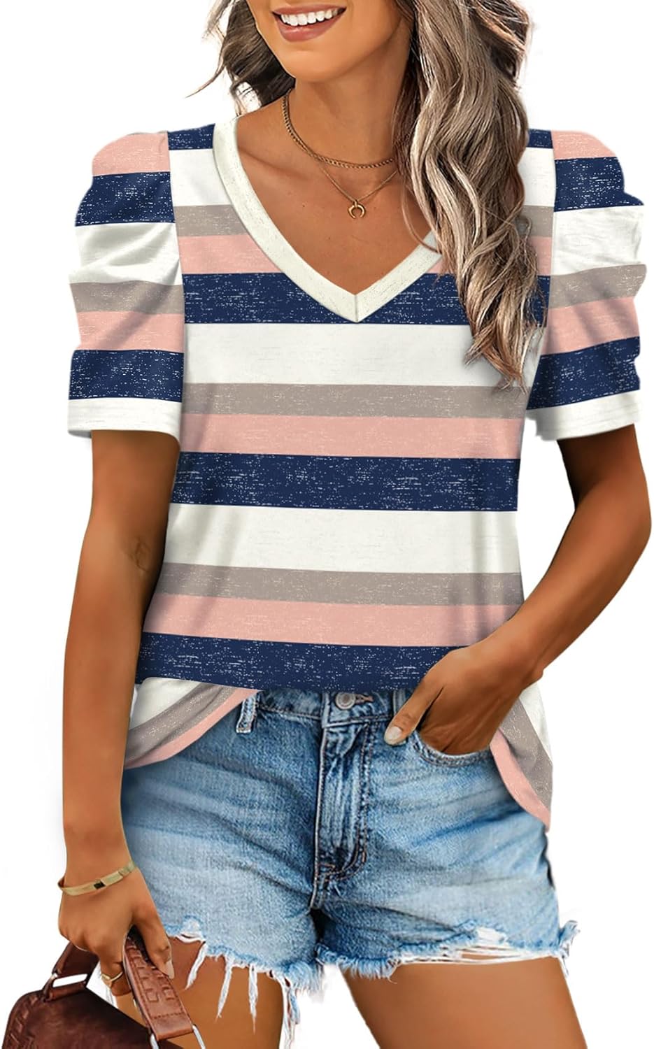 XIEERDUO Summer V-Neck Puff Sleeve Tee - All Sizes