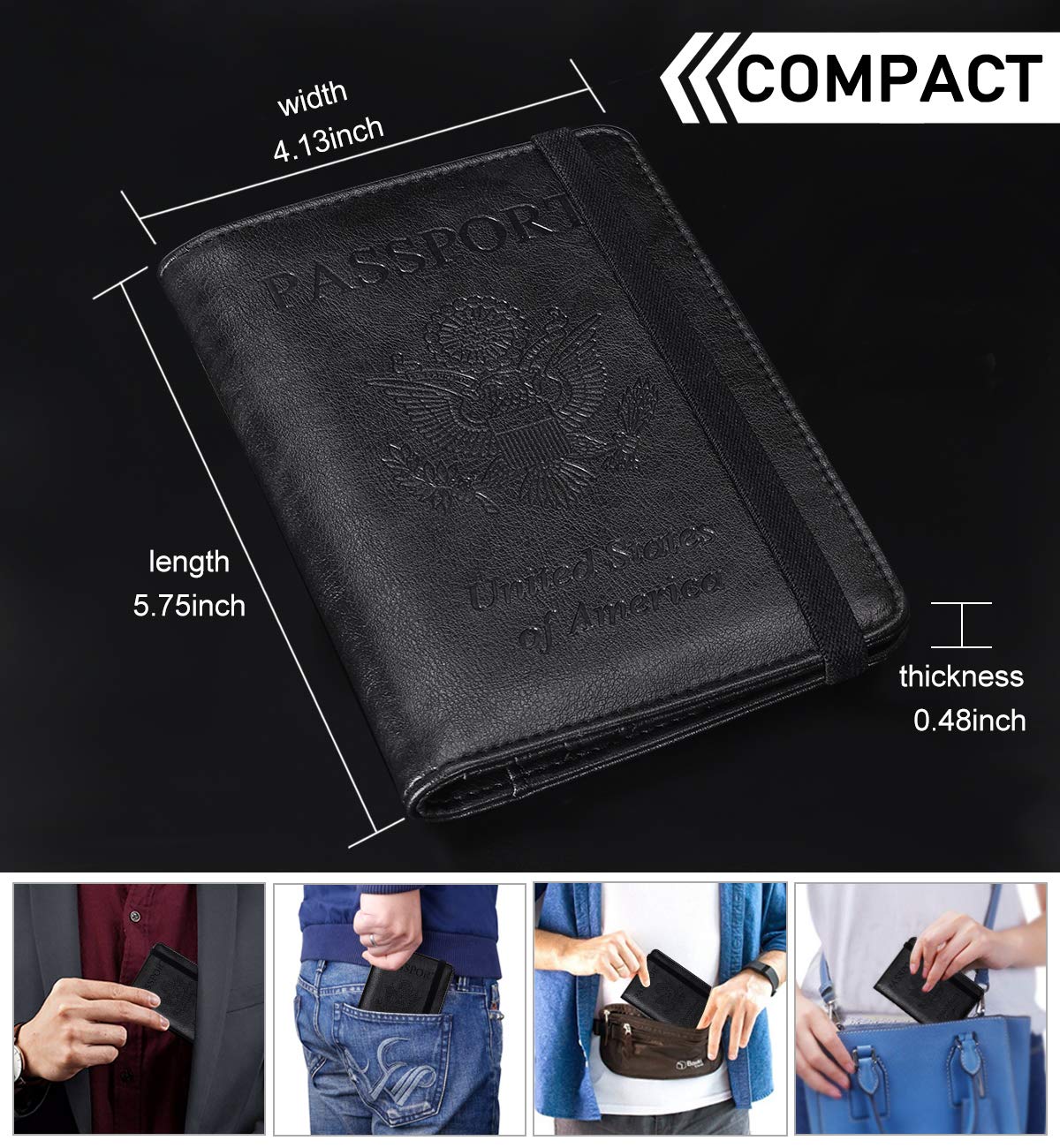 HerriaT RFID Leather Passport Wallet - Gray