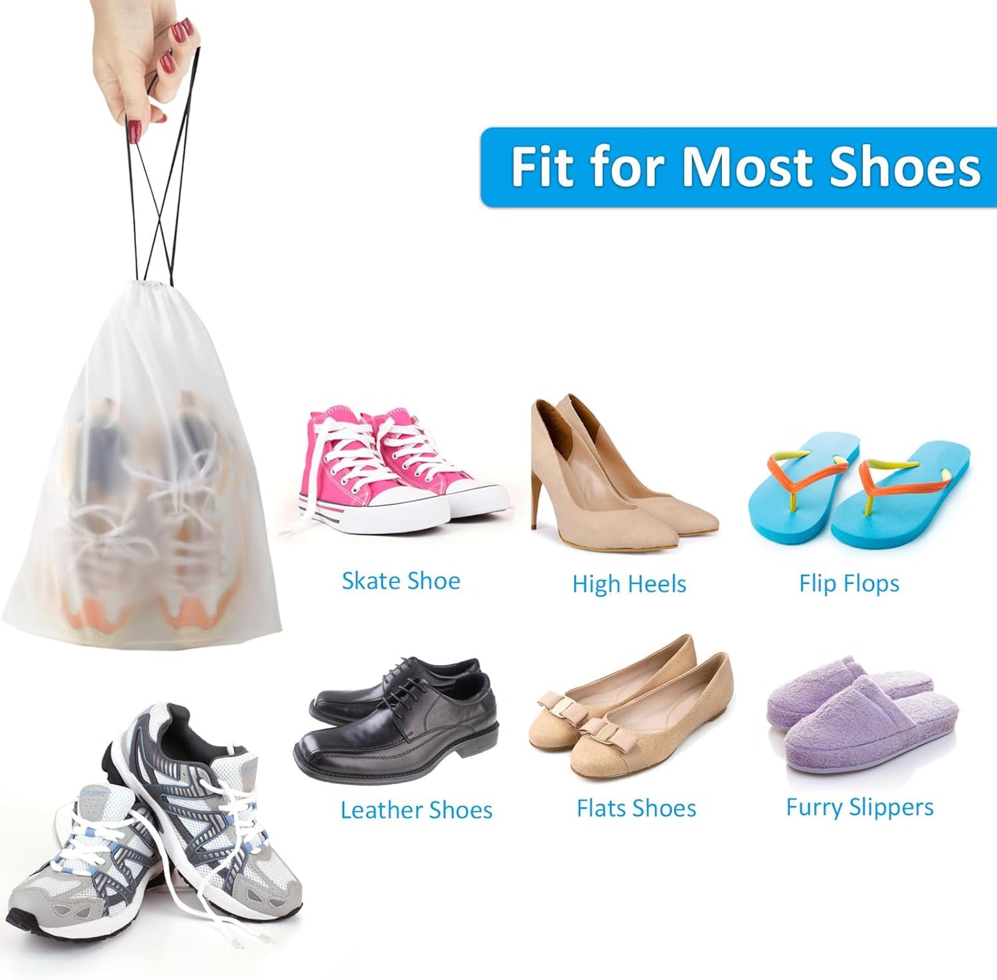 Travel Clear Shoe Bags - 5 Pack Waterproof Storage
