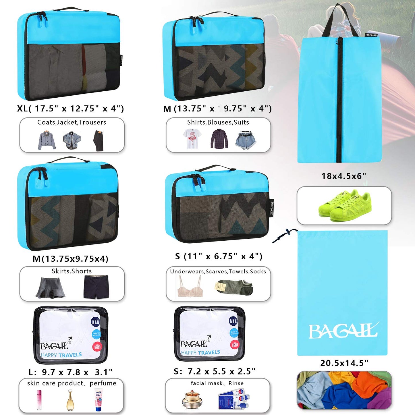 BAGAIL Travel Cubes: 8/9 Set Packing Organizers