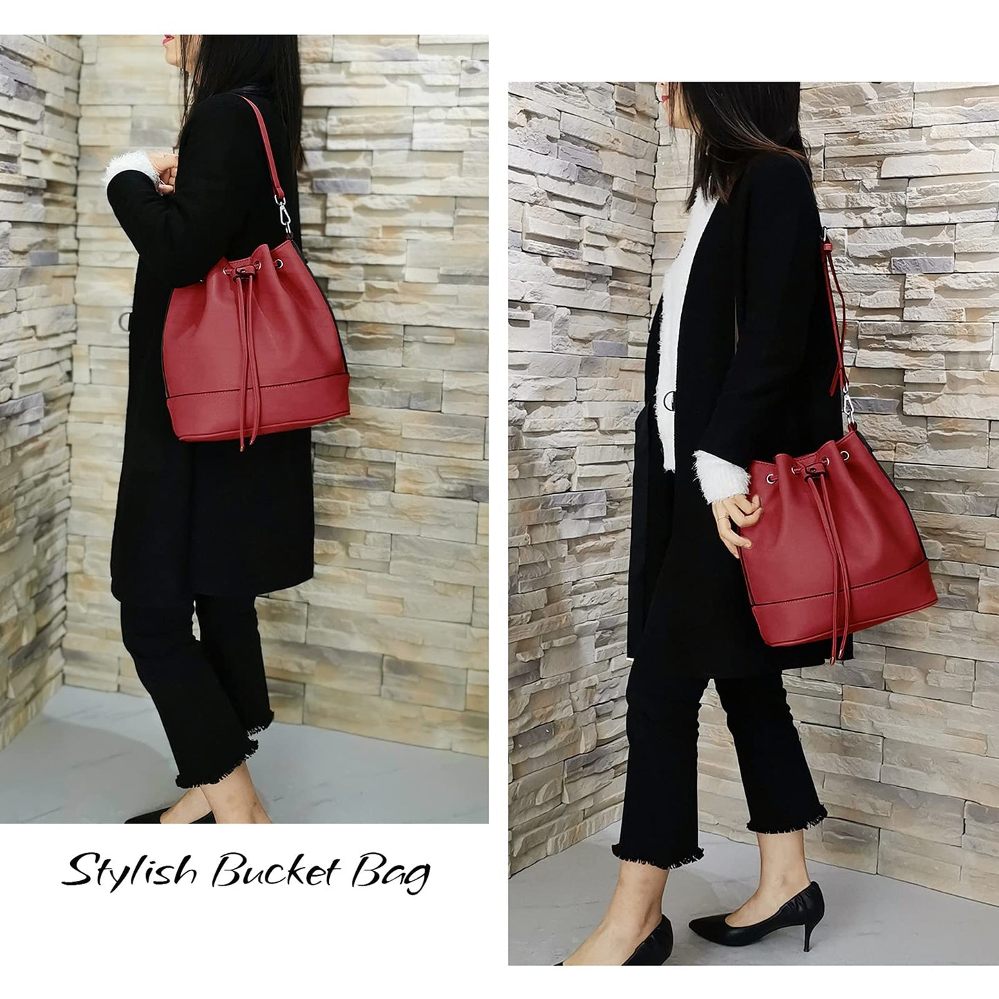 AFKOMST Chic Leather Bucket & Crossbody Bag Set