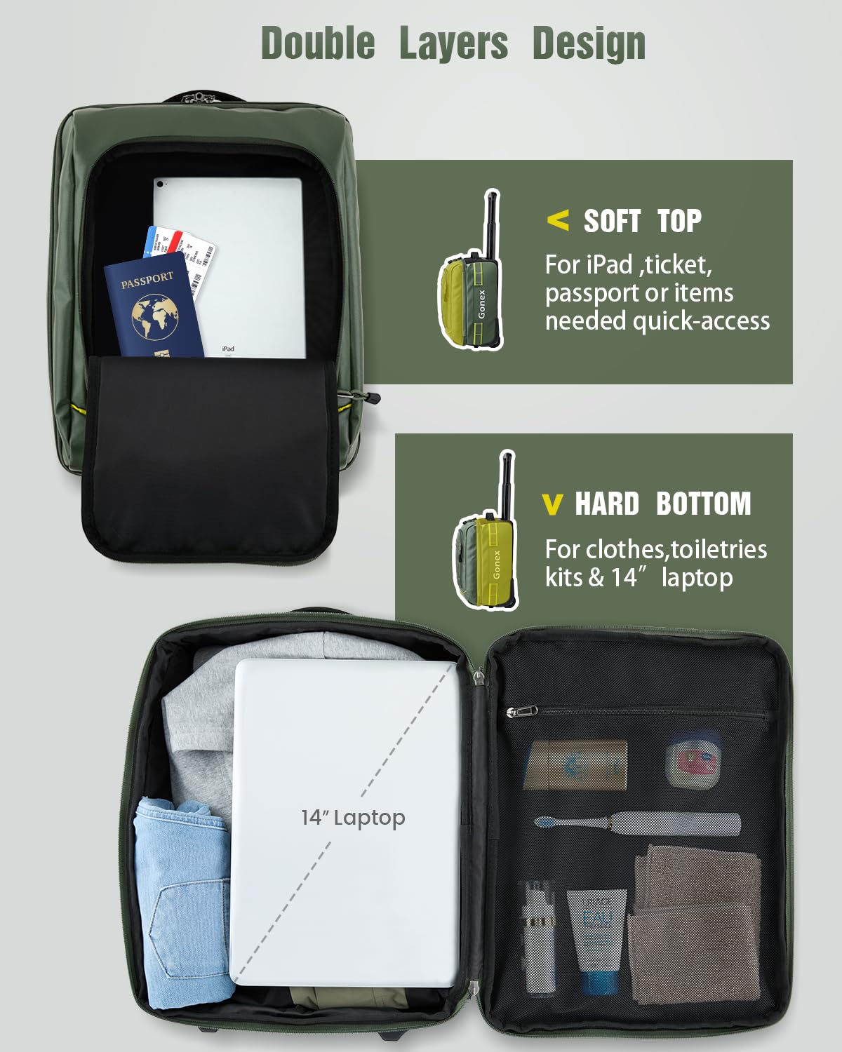 Gonex 70L Wheeled Duffle - Olive Green Travel Bag