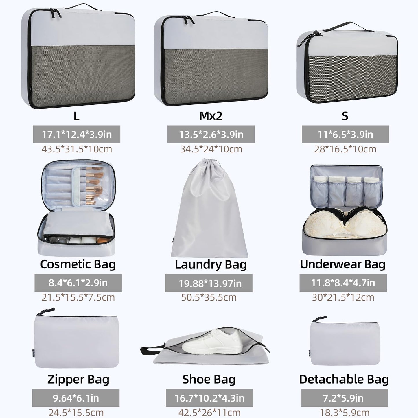 BAGAIL Travel Cubes: 8/9 Set Packing Organizers