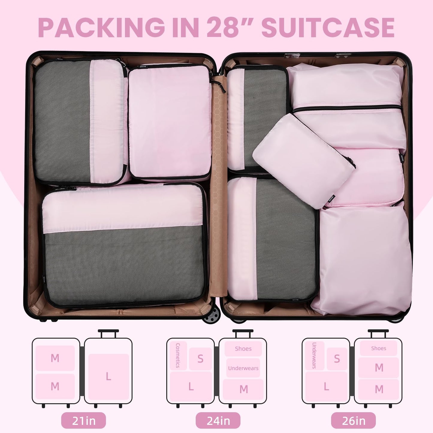 BAGAIL Travel Cubes: 8/9 Set Packing Organizers