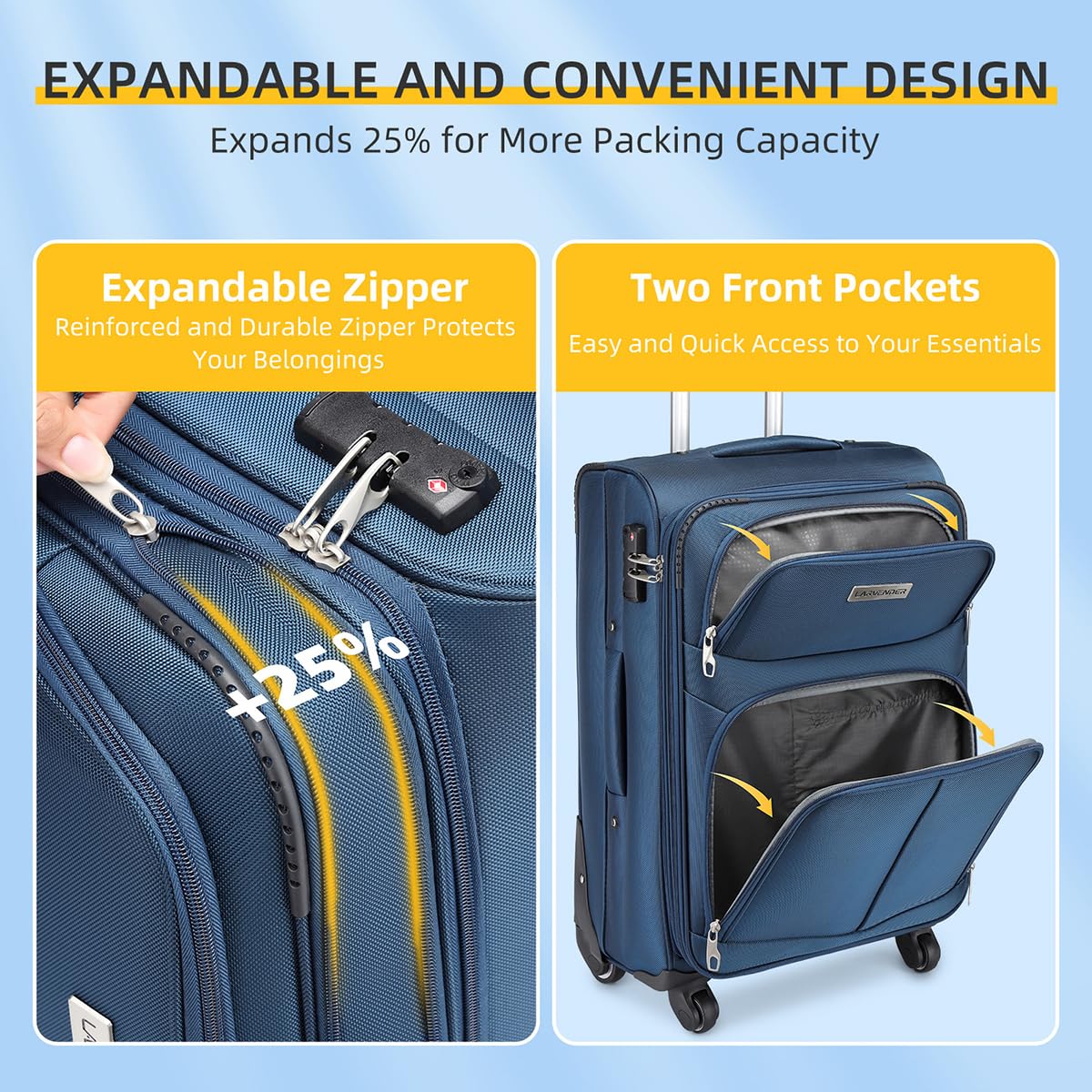LARVENDER Expandable 5-Piece Spinner Luggage Set