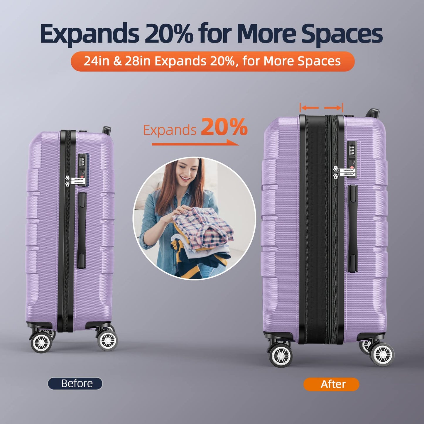 Expandable ShowKoo Suitcase - Durable & TSA Lock