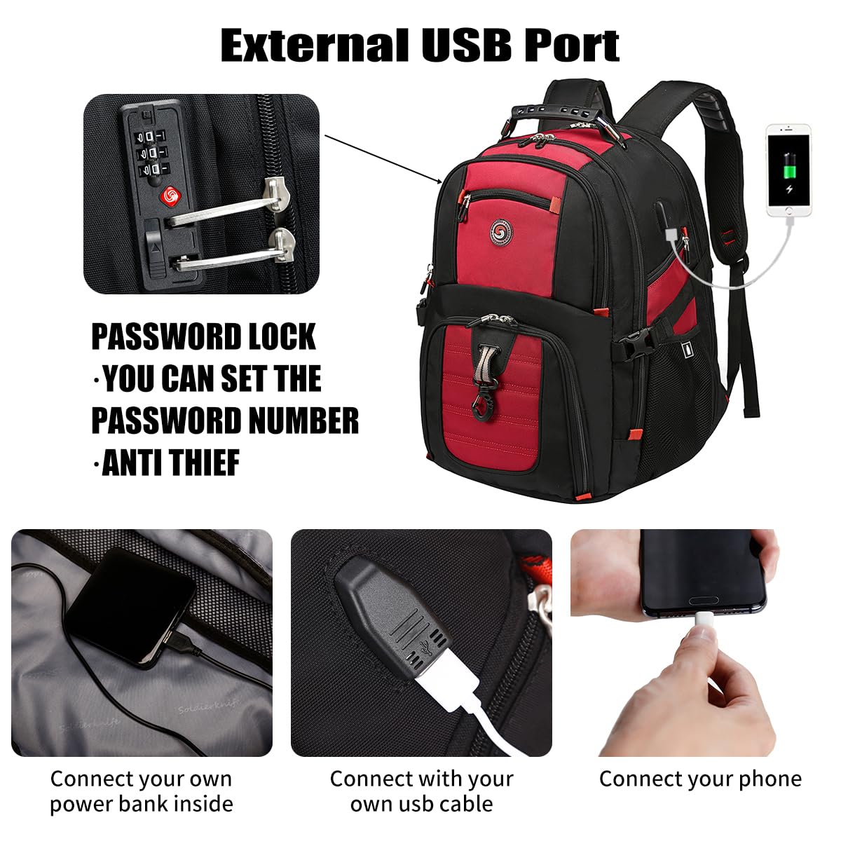 SHRRADOO 50L USB Travel Laptop Backpack - Airline Approved